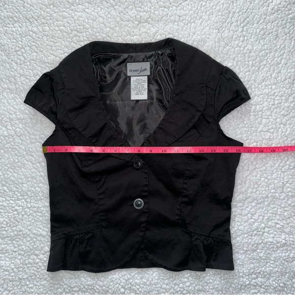 Y2K mini blazer crop top button up shoulder pads vintage short sleeve black S - Picture 7 of 9